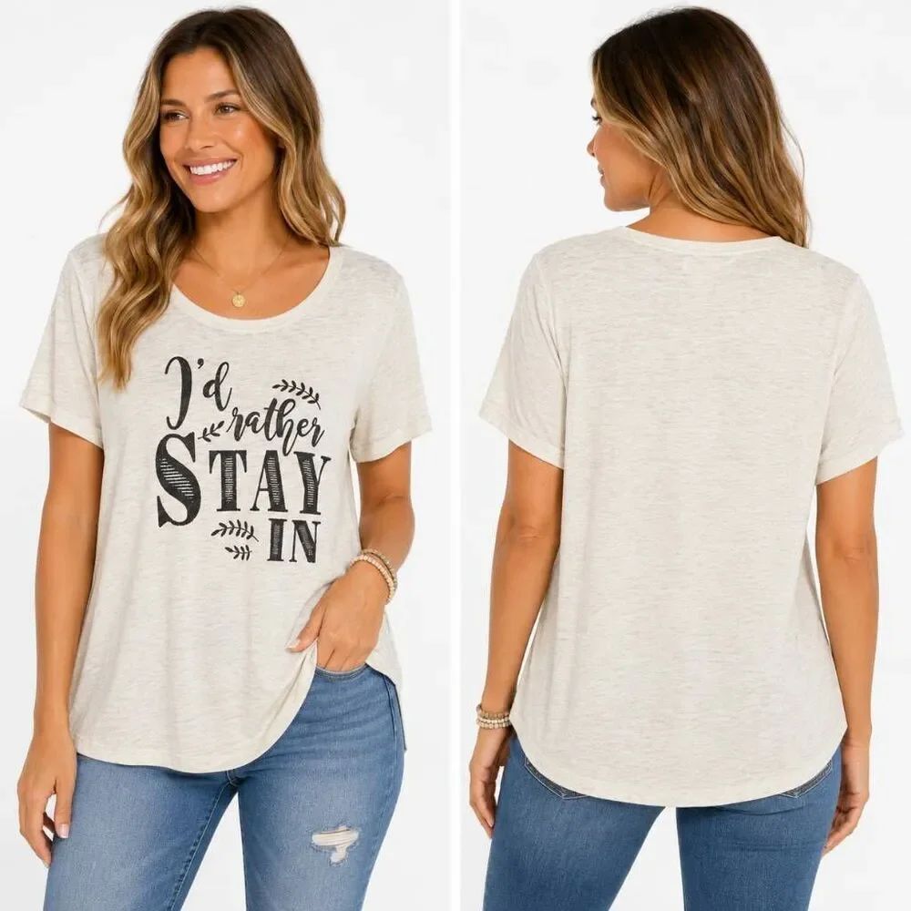 Maurices I'd Rather Stay In Graphic Tee 1X Cream Plus